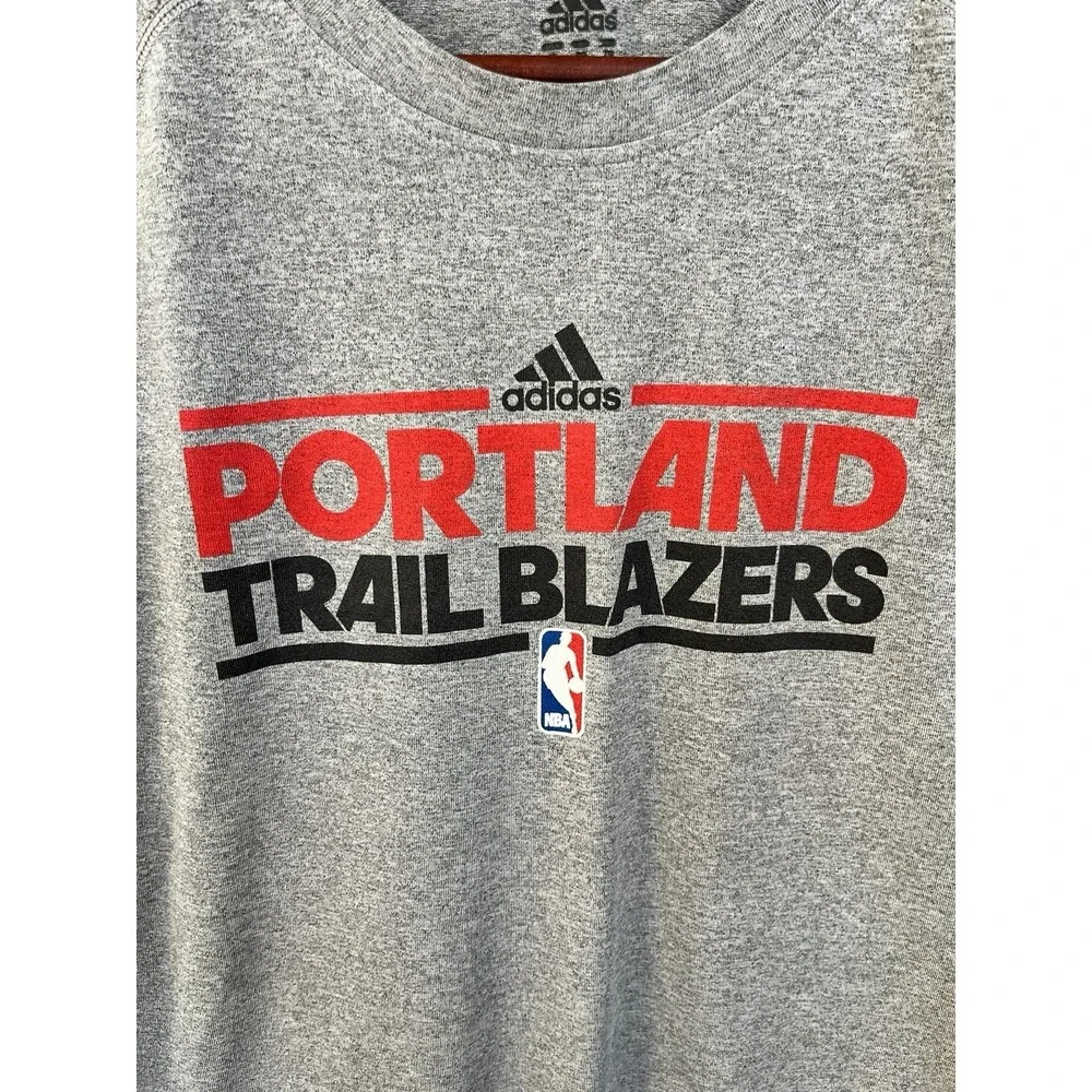 Adidas Portland Trail Blazers T Shirt Mens XL Gray Long Sleev NBA Basketball Tee